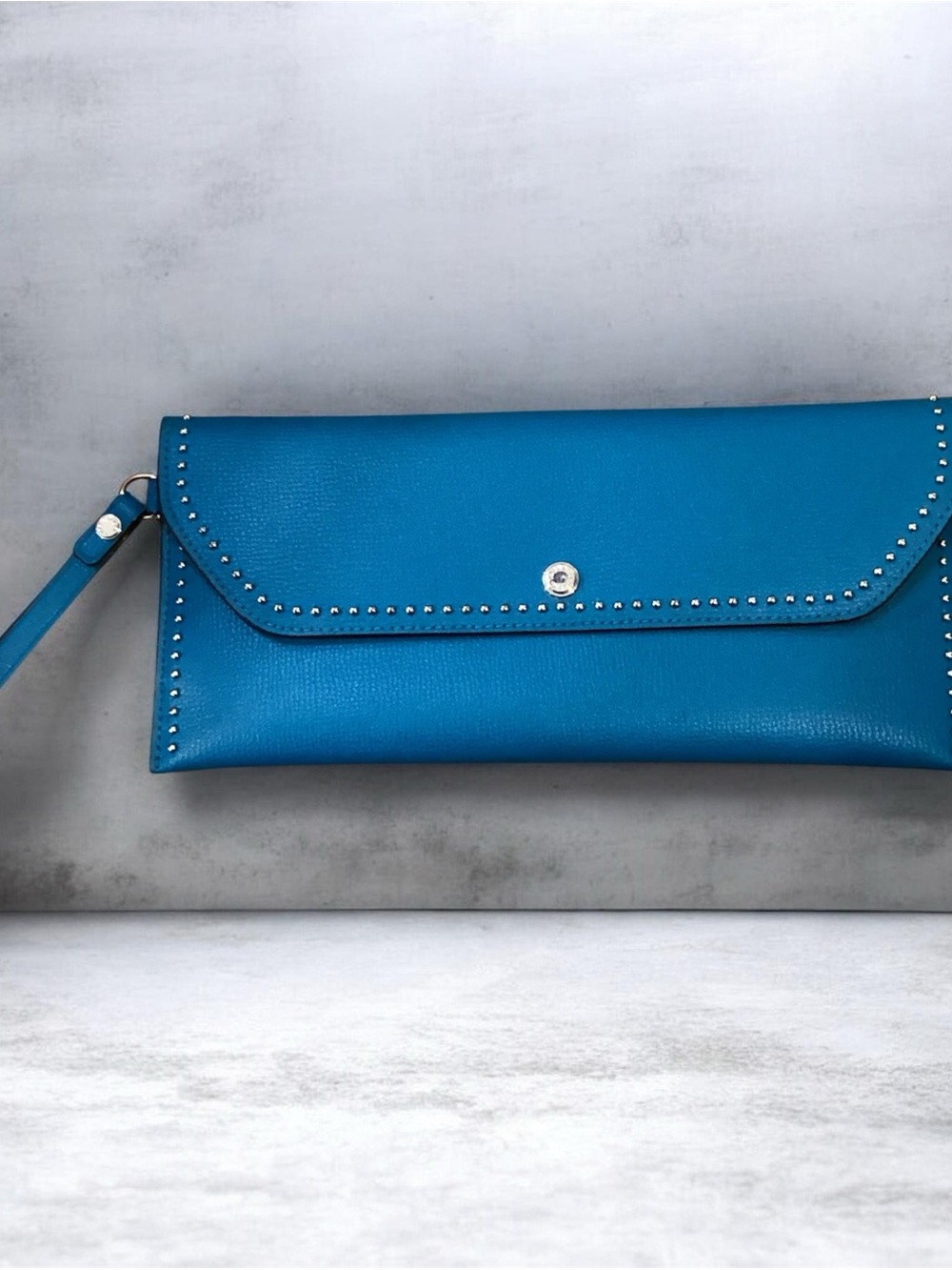 henri bendel Turquoise Blue Studded Leather Wristlet Clutch